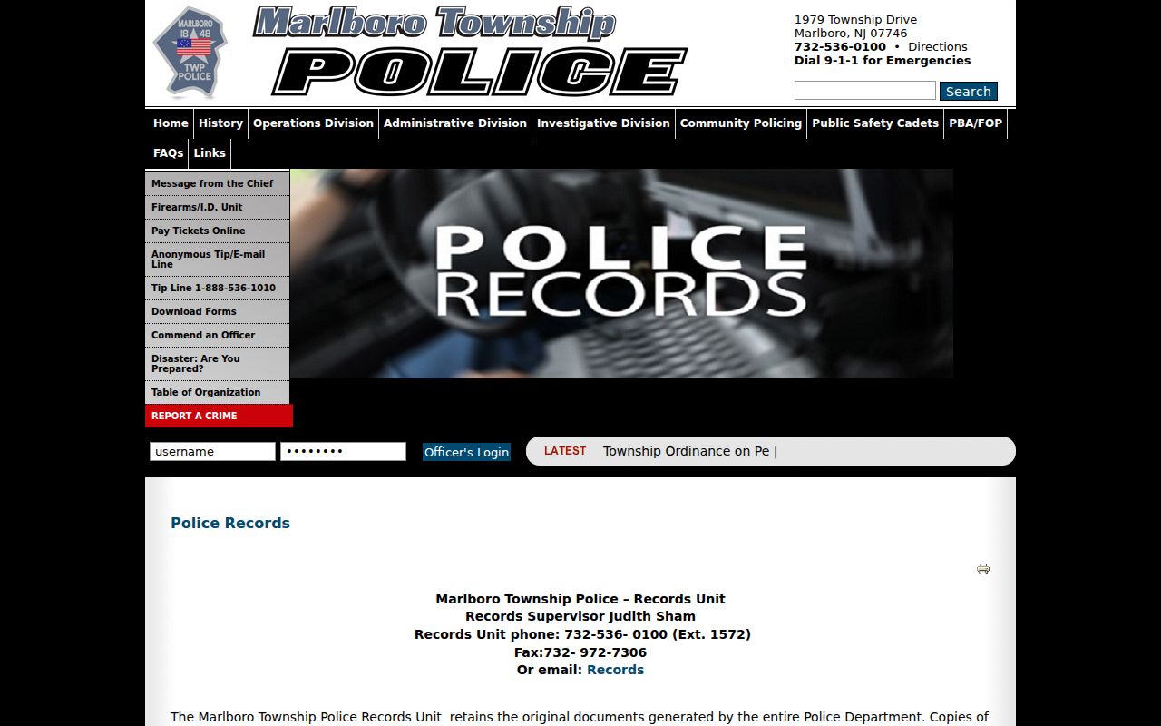 Marlboro criminal records police bureau page