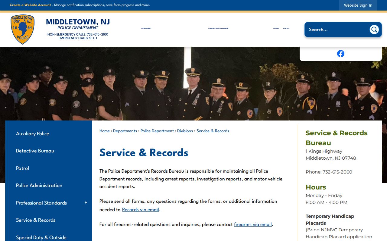 Middletown criminal records service bureau page