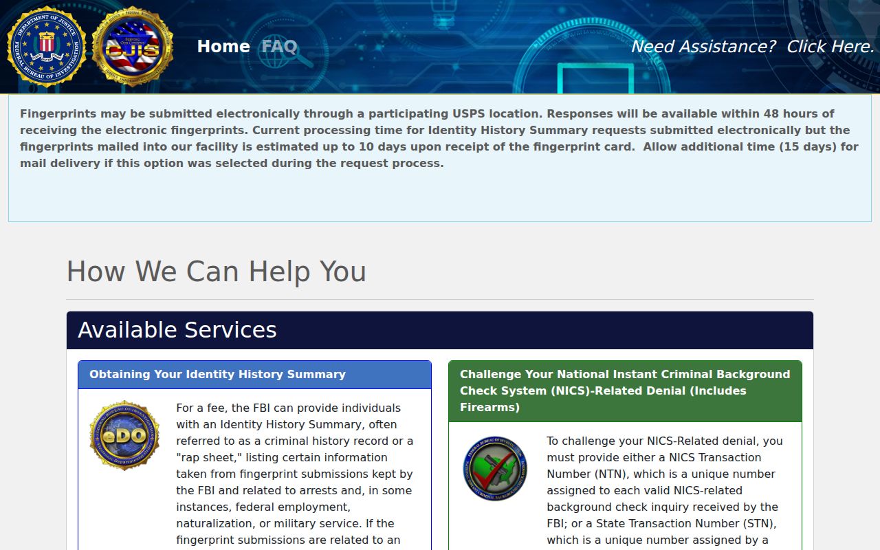 Monmouth County criminal history self-review through the FBI order portal